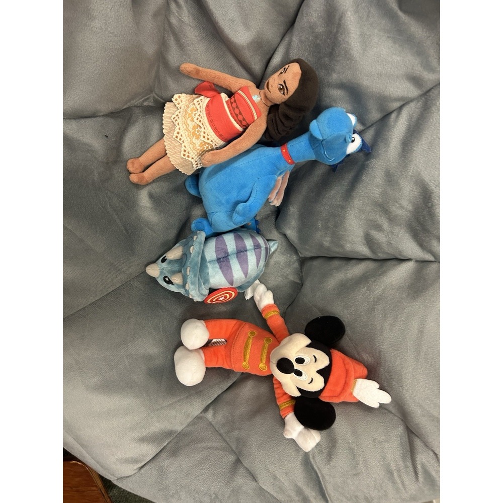 Lot Of 4 Small Disney Plushies 6"-9" Moana, Philbert, Mickey, Triceratops